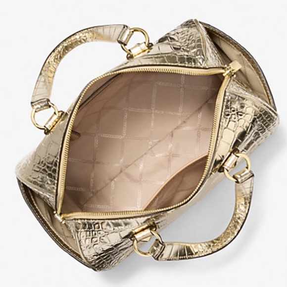 Michael Kors Grayson Md Metallic Crocodile Embossed Leather Satchel
Pale Gold NW - Picture 2 of 16